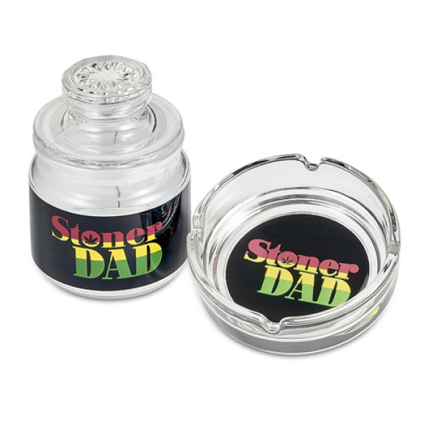 GLASS STASH JAR & ASHTRAY - 82537 STONER DAD