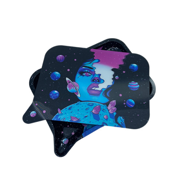 MEDIUM FUNNEL TRAY w/ 3D LID - 002 GALAXY BLUE GIRL SMOKING