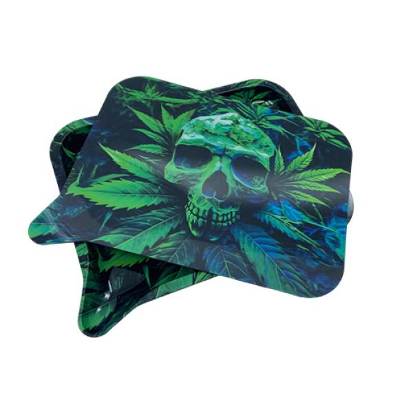 MEDIUM FUNNEL TRAY w/ 3D LID - 015 GREEN 420 SKULL