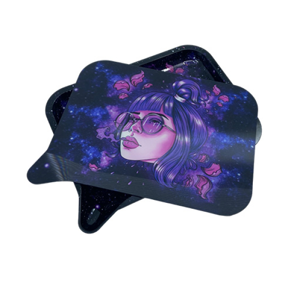 MEDIUM FUNNEL TRAY w/ 3D LID - 020 PURPLE HAIR SMOKING GIRL