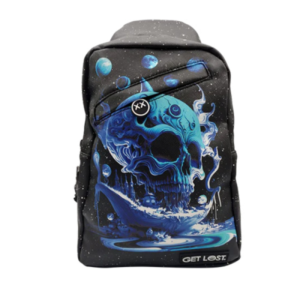 GET LOST PREMIUM SAFFIANO LEATHER SHOULDER BAG - 011 BLUE LOST SKULL