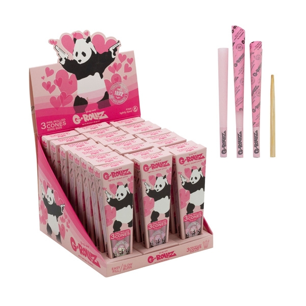 GROLLZ CONES 3PC 24CT KING SIZE BANKSYS PINK - PANDA GUNNIN - BG1156KB-DIS