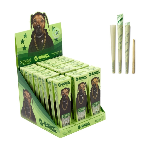 GROLLZ CONES PETS ROCK ORAGNIC HEMP GREEN 3PC 24CT KING SIZE