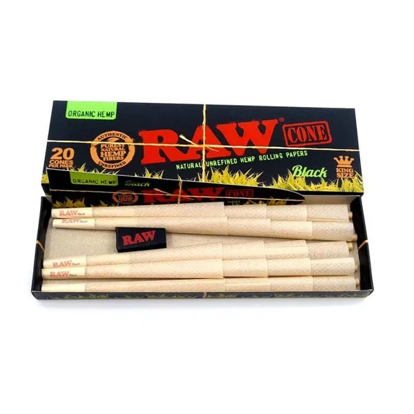 RAW BLACK ORGANIC PRE ROLL CONE 20PK SINGLE