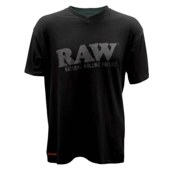 RAW MODAL SHORT SLEEVE BLACK SHIRT BLACK LOGO W/ VNECK 22100S