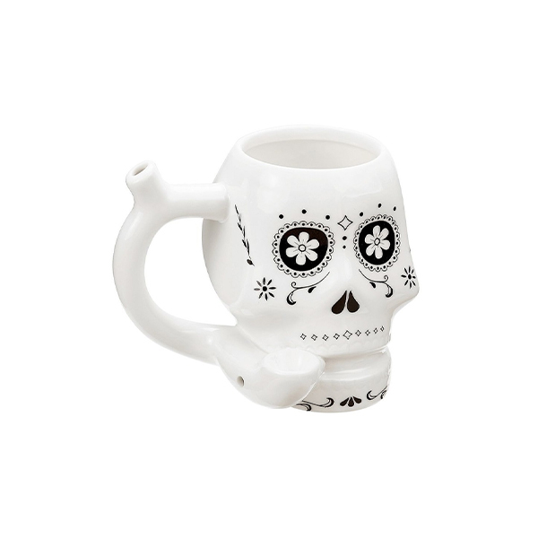 SKULL MUG WHITE WITH BLACK TRIM