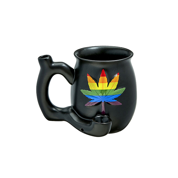 MATTE BLACK MUG WITH RAINBOW LEAF