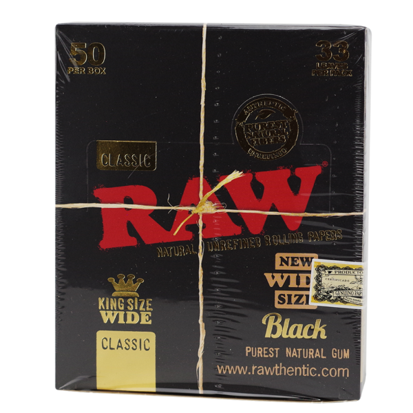 RAW BLACK UNREFINED SINGLE WIDE PAPERS 50CT