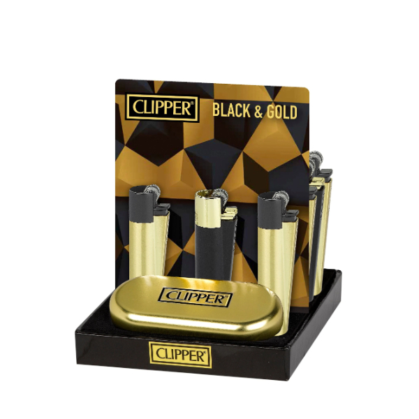 CLIPPER LIGHTER FULL METAL 12PC - BLACK & GOLD