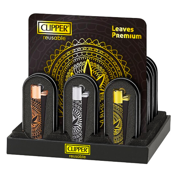 CLIPPER LIGHTER FULL METAL 12PC - LEAVES PREMIUM