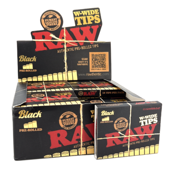 RAW BLACK WIDE PRE-ROLLED TIPS - 20CT/18PK