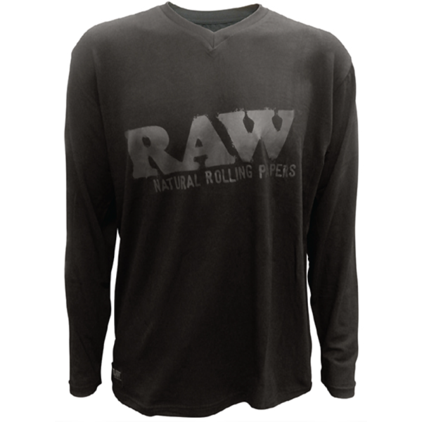 RAW MODEL LONG SLEEVE BLACK SHIRT BLACK LOGO W/ VNECK 22125