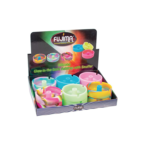 FUJIMA SILICONE GLOW IN THE DARK ASHTRAY W/ SNUFFER 12PC SA103